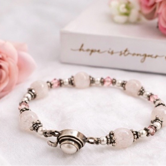 Vintage Artisan Rose Quartz Sterling Silver Beaded Bracelet Pink Crystal - Picture 11 of 12